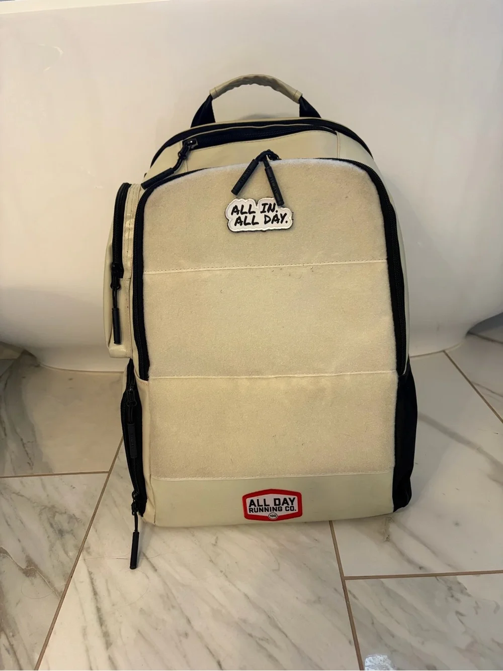 All Day Running Co Backpack, Beige, EUC!!